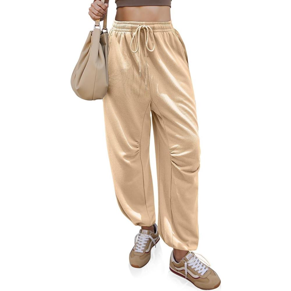 imageTARSE Sweatpants for Women Cinch Bottom Baggy Athletic Joggers Lounge Pants with PocketsApricot