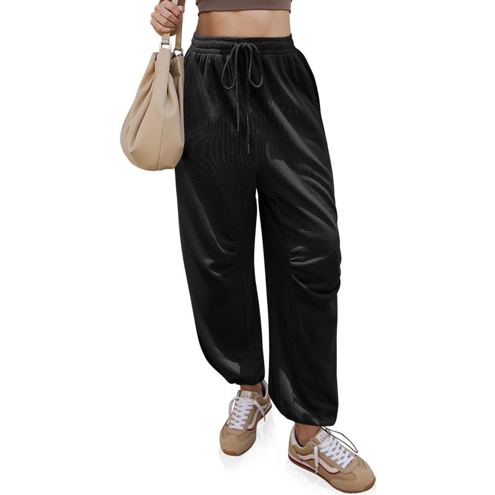 imageTARSE Sweatpants for Women Cinch Bottom Baggy Athletic Joggers Lounge Pants with PocketsBlack