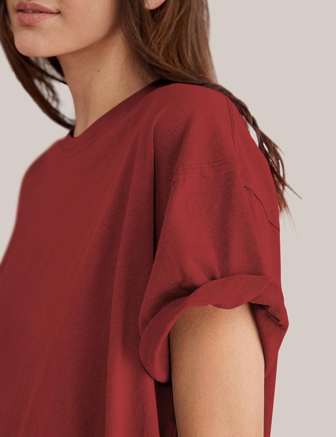 imageTARSE Oversized Tshirts for Women 2024 Loose Fit Summer Tunic Tops Soft Cotton Short Sleeve Boxy TeeBrownie