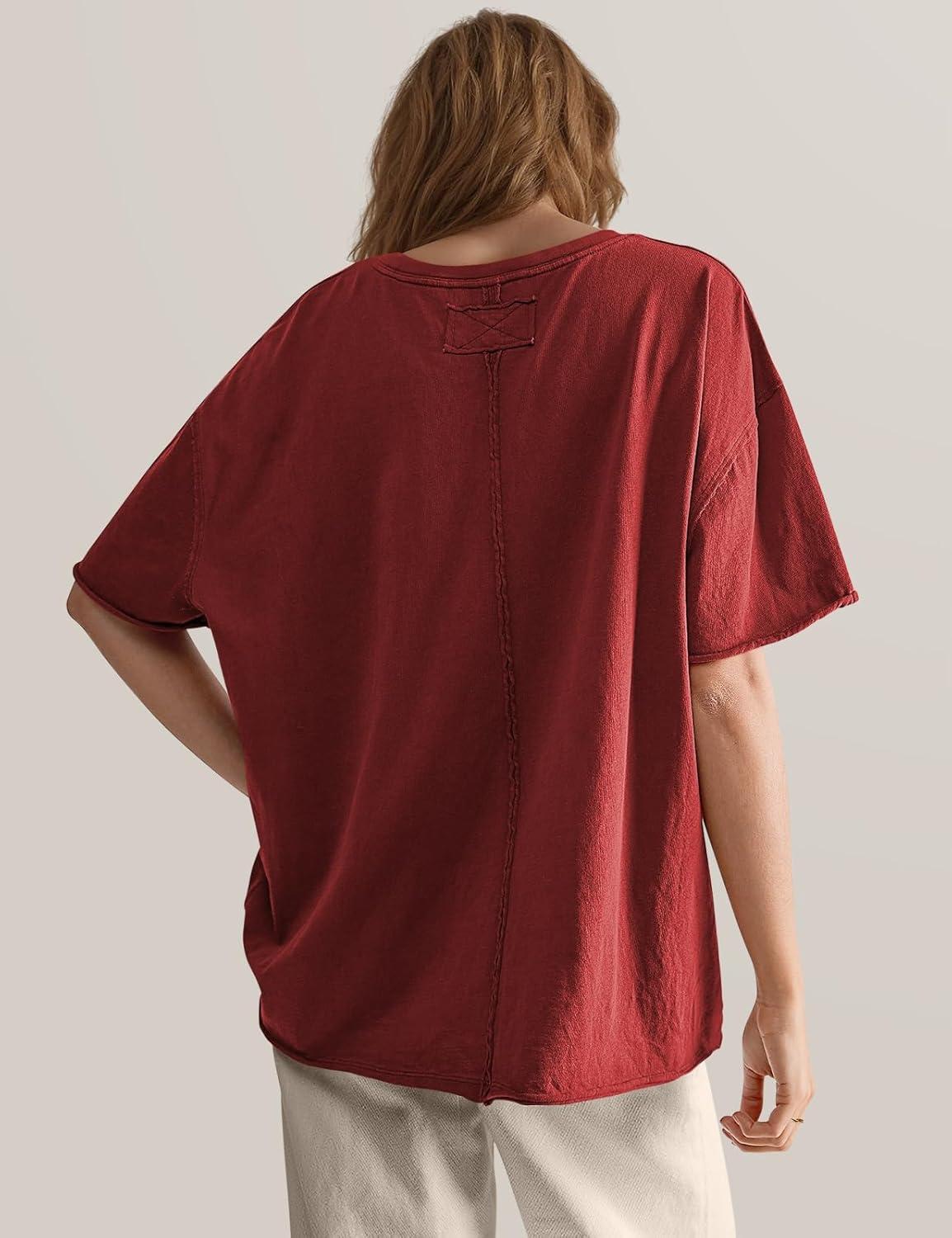 imageTARSE Oversized Tshirts for Women 2024 Loose Fit Summer Tunic Tops Soft Cotton Short Sleeve Boxy TeeBrownie