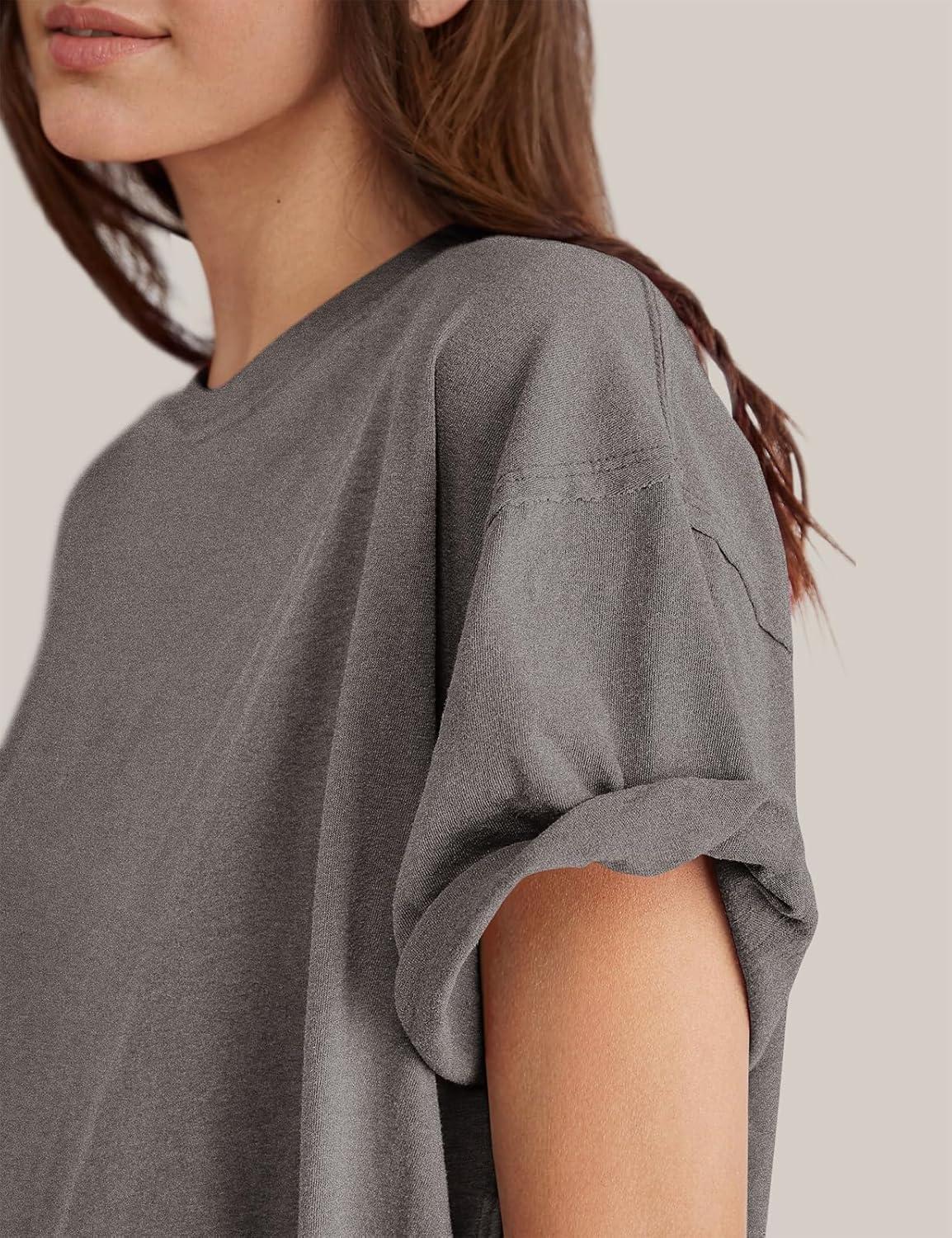 imageTARSE Oversized Tshirts for Women 2024 Loose Fit Summer Tunic Tops Soft Cotton Short Sleeve Boxy TeeHeather Grey