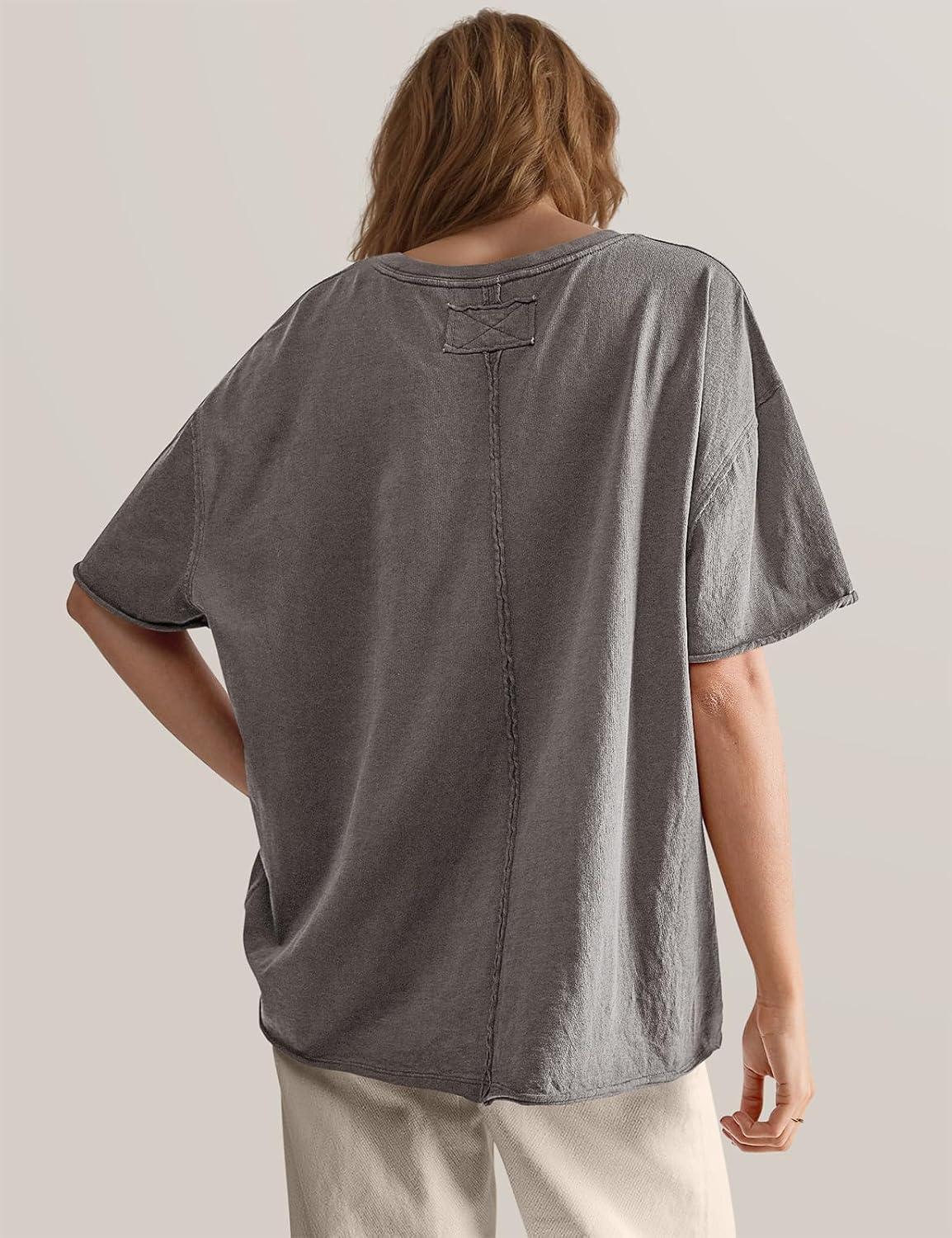 imageTARSE Oversized Tshirts for Women 2024 Loose Fit Summer Tunic Tops Soft Cotton Short Sleeve Boxy TeeHeather Grey