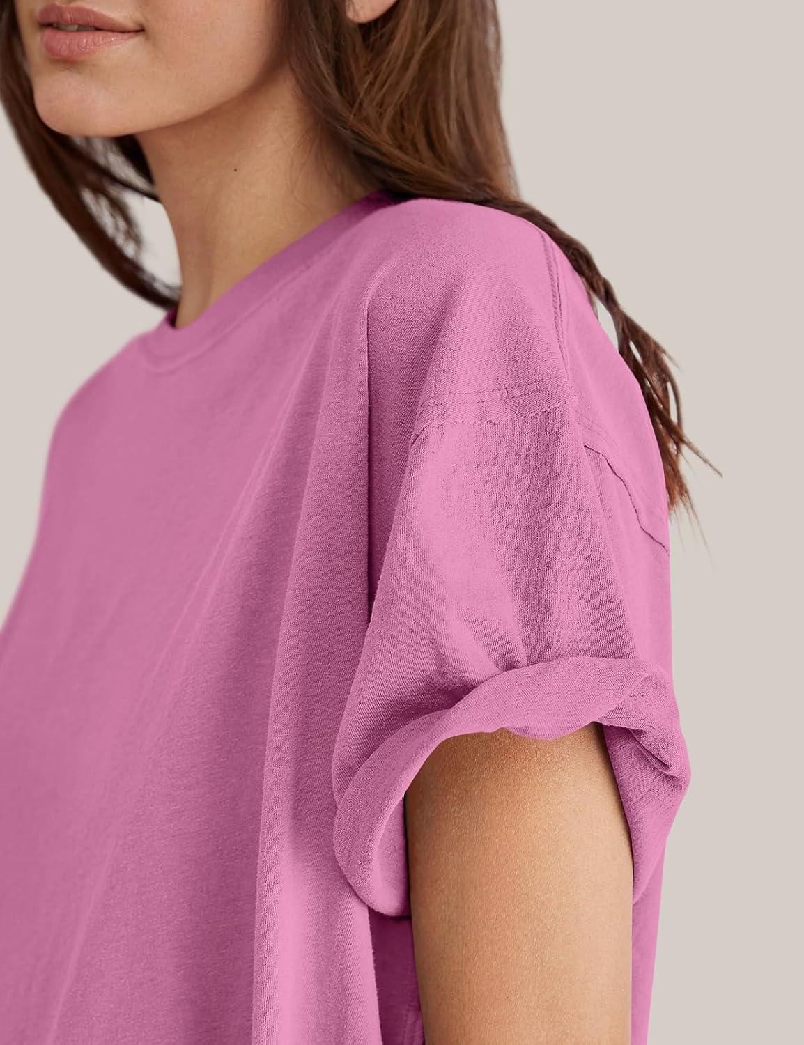 imageTARSE Oversized Tshirts for Women 2024 Loose Fit Summer Tunic Tops Soft Cotton Short Sleeve Boxy TeeMauve Mousse