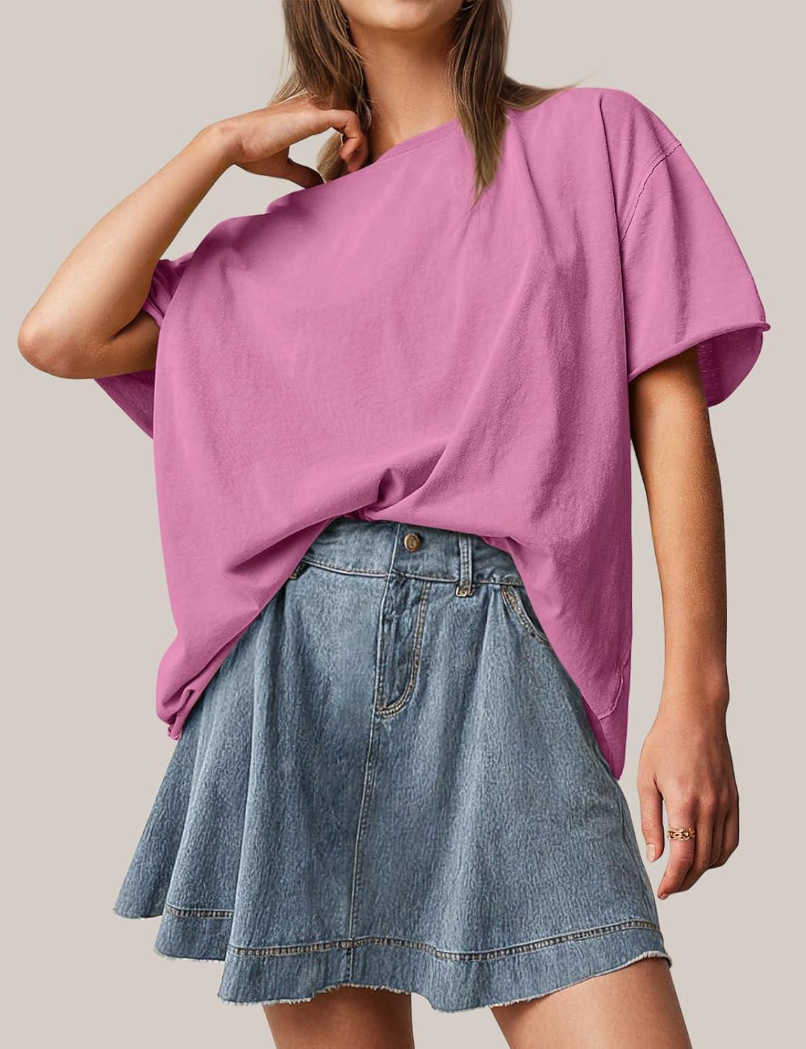 imageTARSE Oversized Tshirts for Women 2024 Loose Fit Summer Tunic Tops Soft Cotton Short Sleeve Boxy TeeMauve Mousse