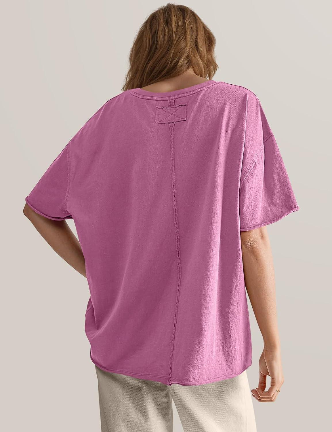 imageTARSE Oversized Tshirts for Women 2024 Loose Fit Summer Tunic Tops Soft Cotton Short Sleeve Boxy TeeMauve Mousse