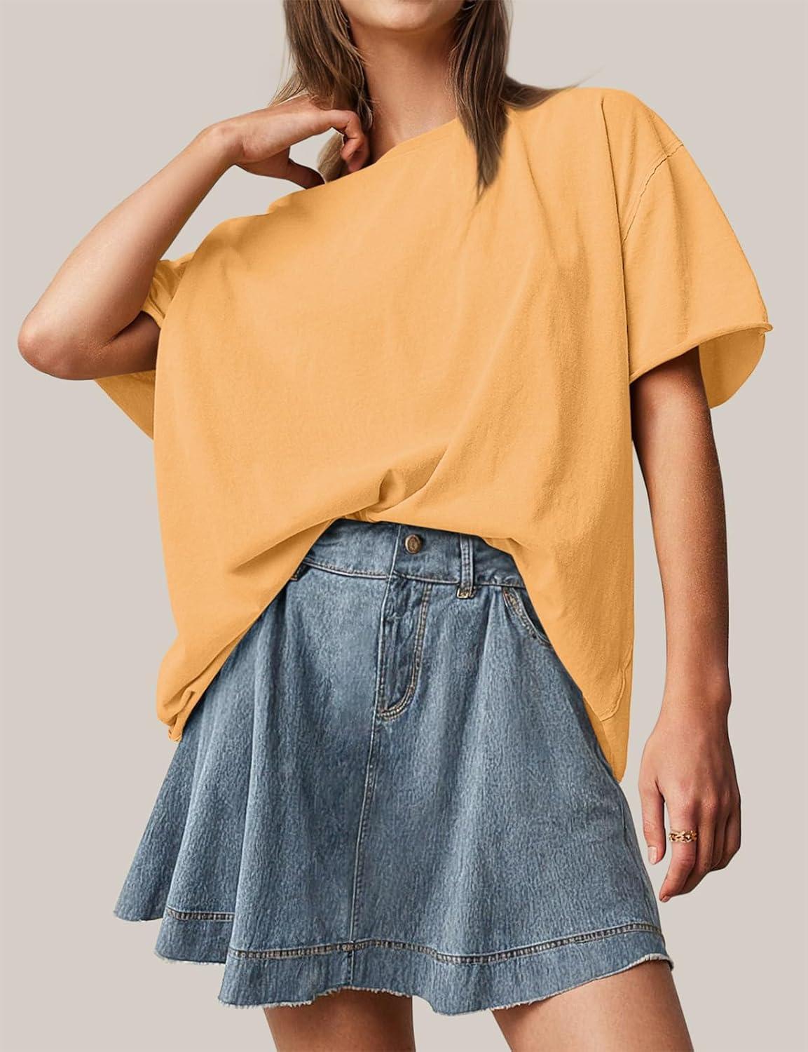 imageTARSE Oversized Tshirts for Women 2024 Loose Fit Summer Tunic Tops Soft Cotton Short Sleeve Boxy TeeMoonstone