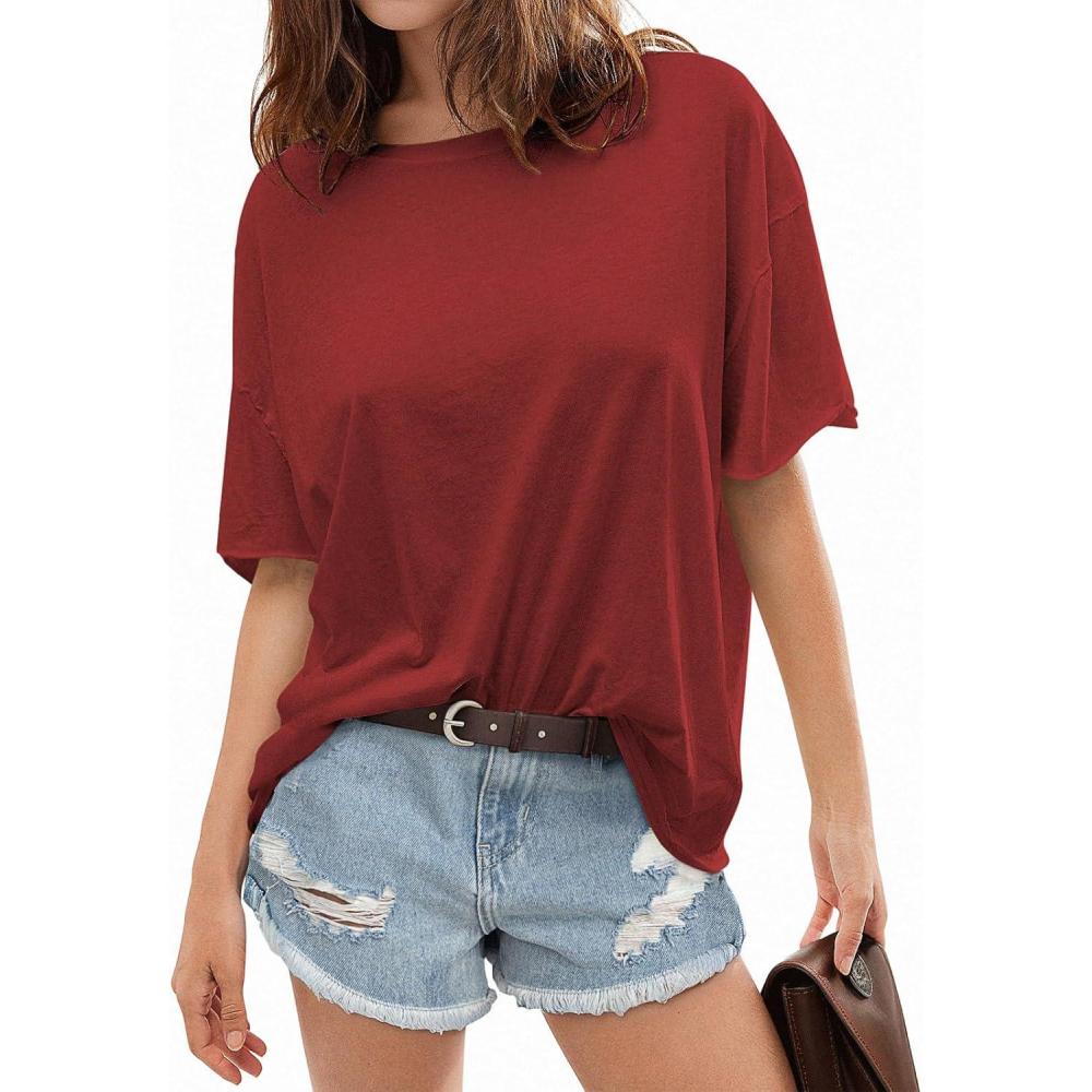 imageTARSE Oversized Tshirts for Women 2024 Loose Fit Summer Tunic Tops Soft Cotton Short Sleeve Boxy TeeBrownie