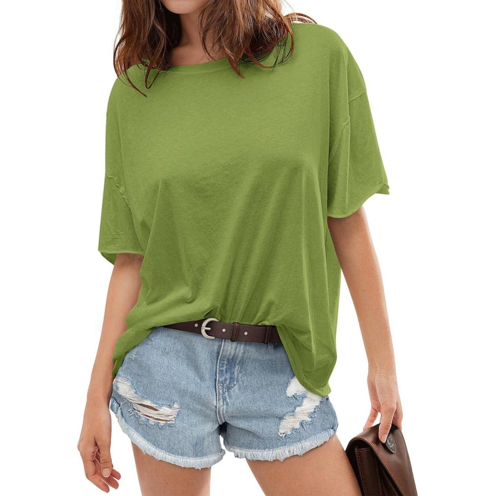 imageTARSE Oversized Tshirts for Women 2024 Loose Fit Summer Tunic Tops Soft Cotton Short Sleeve Boxy TeeGreen Goddess