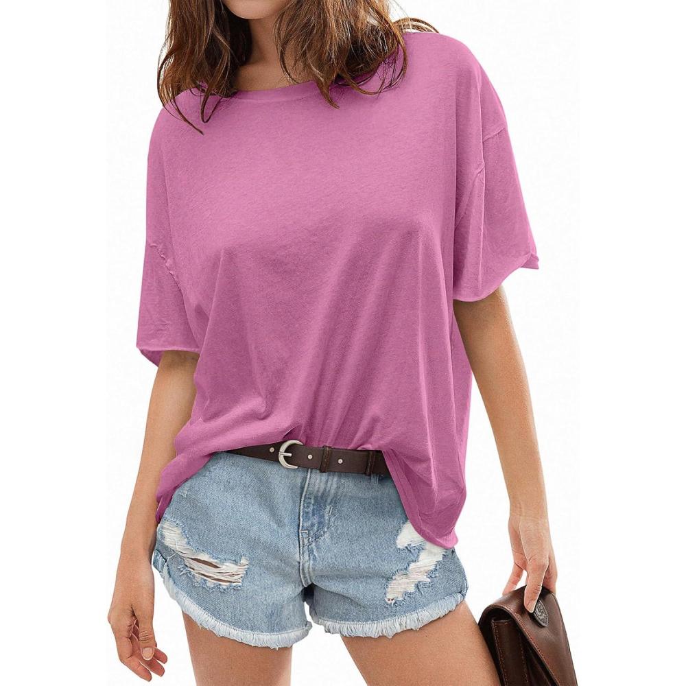 imageTARSE Oversized Tshirts for Women 2024 Loose Fit Summer Tunic Tops Soft Cotton Short Sleeve Boxy TeeMauve Mousse