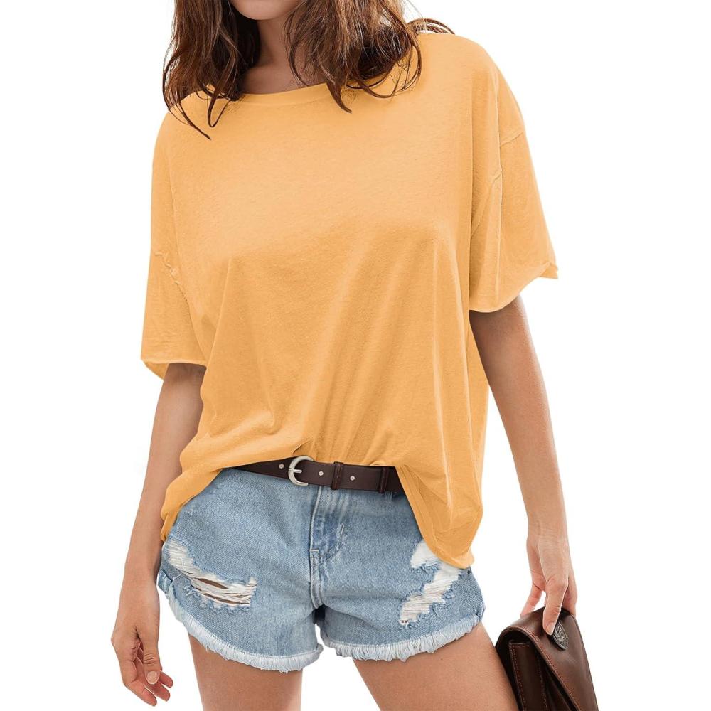 imageTARSE Oversized Tshirts for Women 2024 Loose Fit Summer Tunic Tops Soft Cotton Short Sleeve Boxy TeeMoonstone
