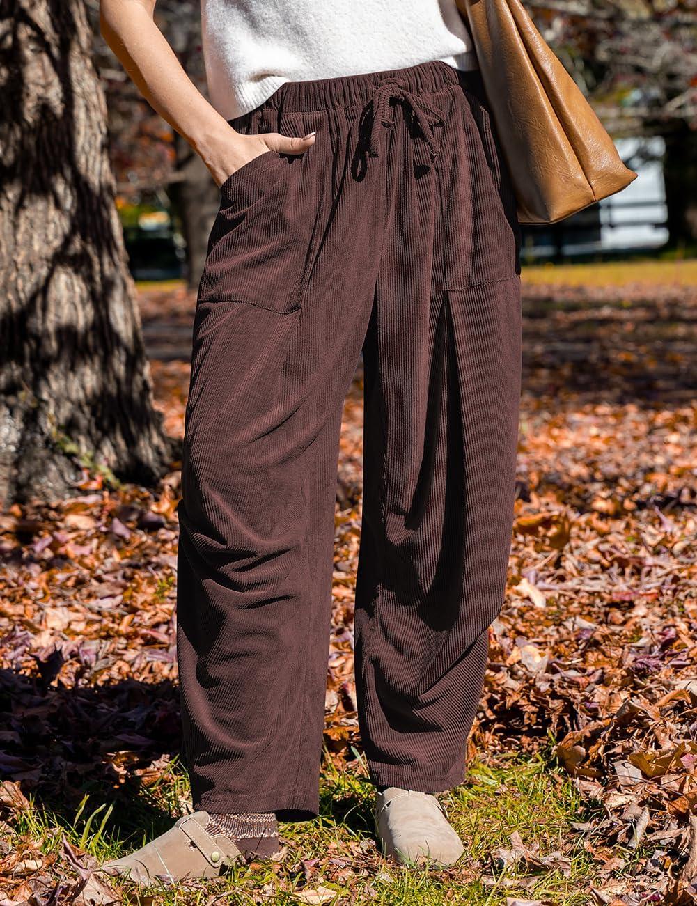 imageTARSE Women Corduroy Baggy Harem Pants Drawstring Loose Wide Leg Casual Lounge Pant 2025 Travel Vacation Clothes with PocketsDark Coffee
