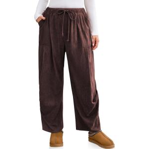 TARSE Women Corduroy Baggy Harem Pants Drawstring Loose Wide Leg Casual Lounge Pant 2025 Travel Vacation Clothes with Pockets(Dark Coffee)