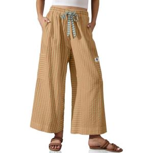 TARSE Women’s Striped Wide Leg Pants Drawstring Casual Boho Palazzo Pants Loose Lounge Beach Vacation Trousers(Orange Yellow Striped)