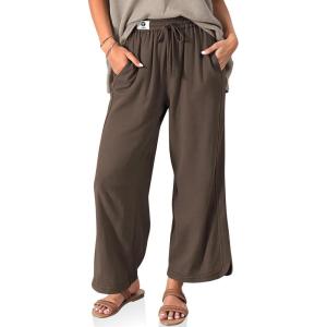 TARSE Women Linen Wide Leg Pants Casual Loose Drawstring Summer Beach Travel Vacation Palazzo Pants with Pockets(Dark Coffee)