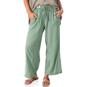 TARSE Women Linen Wide Leg Pants Casual Loose Drawstring Summer Beach Travel Vacation Palazzo Pants with Pockets(Light Army Green)