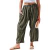 imageTARSE Womens Linen Wide Leg Pants Casual Loose Drawstring Summer 2025 Beach Travel Vacation Palazzo Harem Pants with PocketsBlack Green Striped