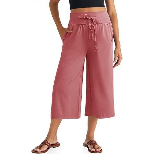 imageTARSE Wide Leg Cropped Palazzo Pants for Women Culottes with Pockets Summer Gaucho PantsRustred