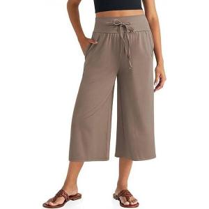 TARSE Wide Leg Cropped Palazzo Pants for Women Culottes with Pockets Summer Gaucho Pants(Lightcoffee)