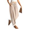 imageTARSE Womens Linen Harem Pants Boho Loose with Lace Trim Casual Vintage Lantern Summer Travel Cropped PantsHeather Light Khaki