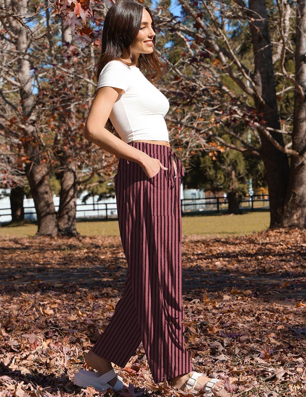 image:imageTARSE Women Linen Baggy Harem Pants Summer Drawstring Casual Lounge Pant 2026 Beach Travel Vacation Clothes with PocketsBlackrose Striped