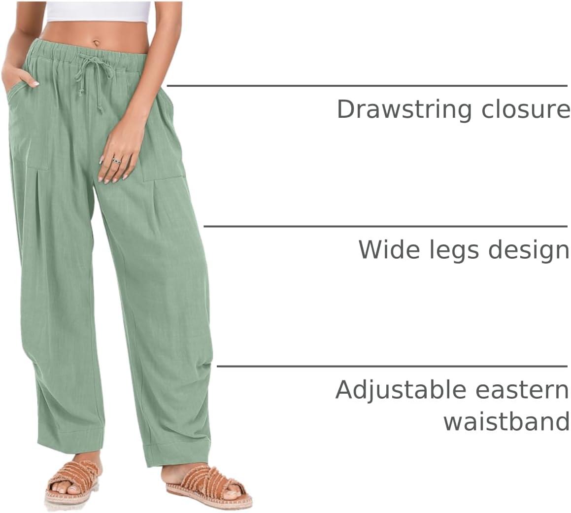 image:imageTARSE Women Linen Baggy Harem Pants Summer Drawstring Casual Lounge Pant 2026 Beach Travel Vacation Clothes with PocketsLight Army Green