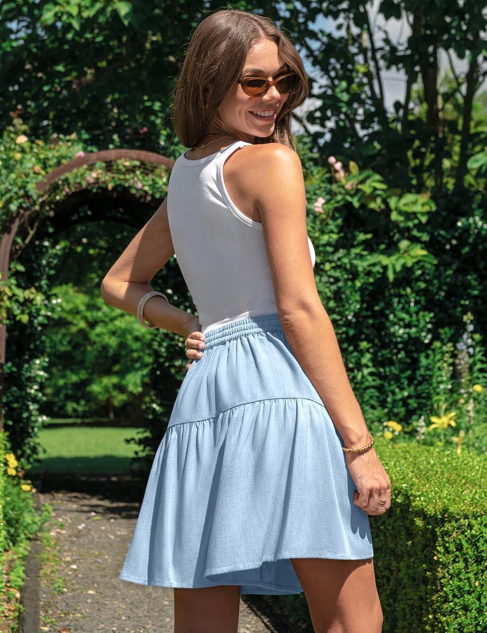 image:imageTARSE Womens Linen Skirt Pants Wide Leg Flowy Shorts Drawstring Loose Fit Summer Casual Lightweight Comfy Vacation WearAqua Blue