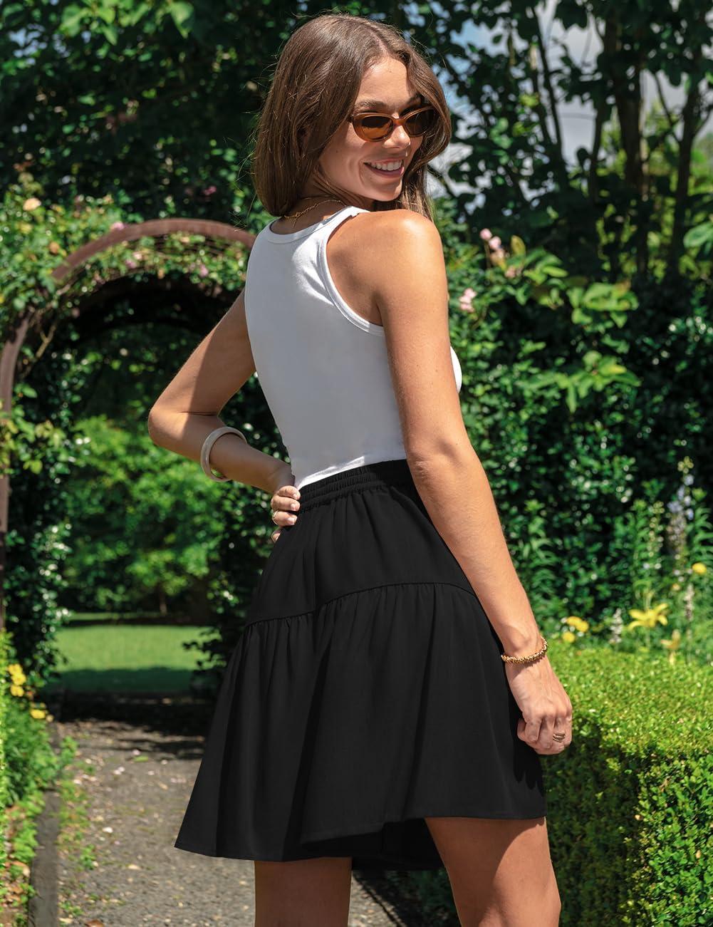 image:imageTARSE Womens Linen Skirt Pants Wide Leg Flowy Shorts Drawstring Loose Fit Summer Casual Lightweight Comfy Vacation WearBlack