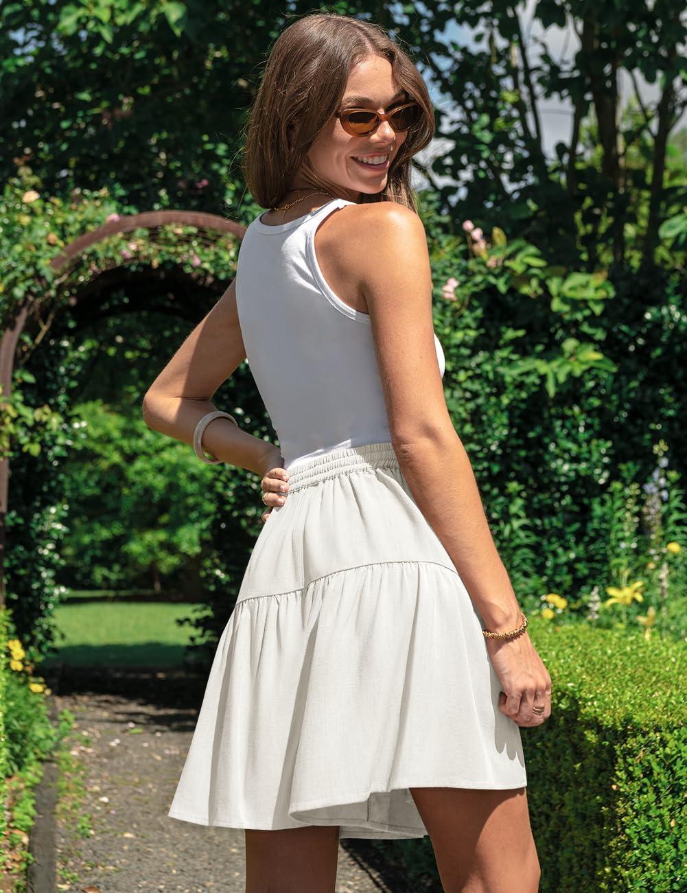 image:imageTARSE Womens Linen Skirt Pants Wide Leg Flowy Shorts Drawstring Loose Fit Summer Casual Lightweight Comfy Vacation WearMilky White