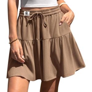 TARSE Womens Linen Skirt Pants Wide Leg Flowy Shorts Drawstring Loose Fit Summer Casual Lightweight Comfy Vacation Wear(Midcoffee)