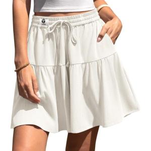 TARSE Womens Linen Skirt Pants Wide Leg Flowy Shorts Drawstring Loose Fit Summer Casual Lightweight Comfy Vacation Wear(Milky White)
