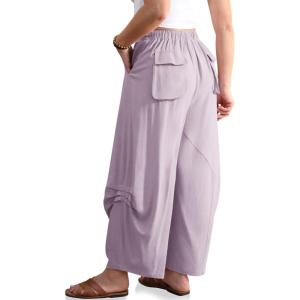 TARSE Womens Linen Harem Pants Loose Fit Elastic Waist Drawstring Casual Boho Summer Pants with Pockets(Light Purple)