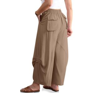 TARSE Womens Linen Harem Pants Loose Fit Elastic Waist Drawstring Casual Boho Summer Pants with Pockets(Mid Coffee)