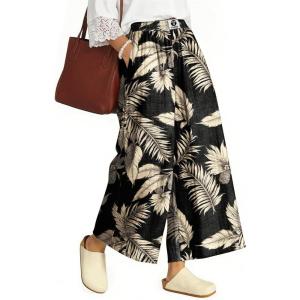 TARSE Womens Wide Leg Linen Capri Pants Summer Elastic Waist Palazzo Trousers Bottoms with Pockets(Coconut Leave)