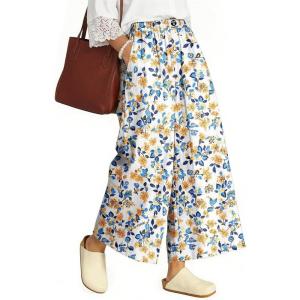 TARSE Womens Wide Leg Linen Capri Pants Summer Elastic Waist Palazzo Trousers Bottoms with Pockets(Small Yellow Mum)