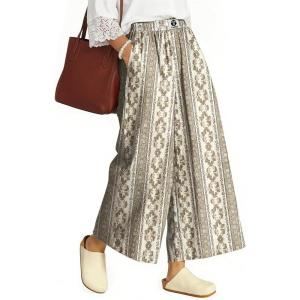 TARSE Womens Wide Leg Linen Capri Pants Summer Elastic Waist Palazzo Trousers Bottoms with Pockets(Stripe Khaki)