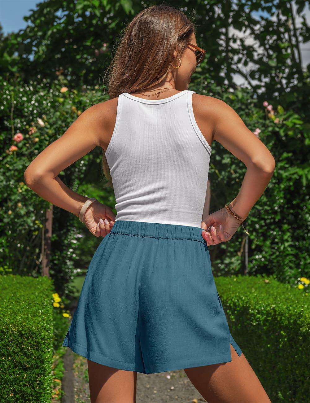 image:imageTARSE Boxer Shorts for Women Linen Pajama Summer Casual Lounge Sleep Shorts Y2K Beach BottomsLake Blue