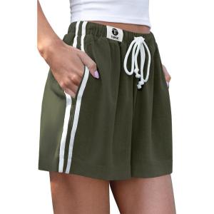 TARSE Womens Casual Shorts Linen Lounge Loose Fit Boxer Shorts Elastic Waist Summer Beach Bottoms(Army Green)