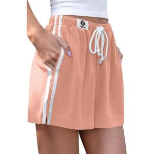 TARSE Womens Casual Shorts Linen Lounge Loose Fit Boxer Shorts Elastic Waist Summer Beach Bottoms(Light Bean Paste)