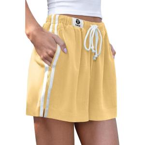 TARSE Womens Casual Shorts Linen Lounge Loose Fit Boxer Shorts Elastic Waist Summer Beach Bottoms(Rust Yellow)
