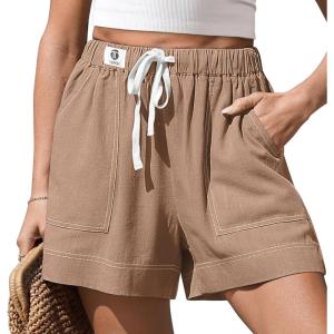 TARSE Women’s Linen Casual Shorts Summer Drawstring High Waisted Wide Leg with Pockets Loose 2026 Cute Vacation Outfit(Mid Coffee)