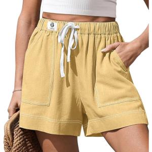 TARSE Women’s Linen Casual Shorts Summer Drawstring High Waisted Wide Leg with Pockets Loose 2026 Cute Vacation Outfit(Rust Yellow)