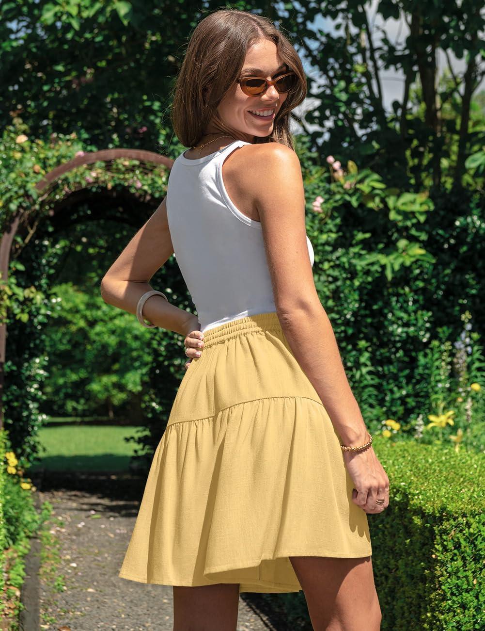 image:imageTARSE Womens Linen Skirt Pants Wide Leg Flowy Shorts Drawstring Loose Fit Summer Casual Lightweight Comfy Vacation WearRust Yellow