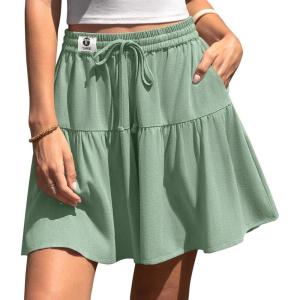 TARSE Womens Linen Skirt Pants Wide Leg Flowy Shorts Drawstring Loose Fit Summer Casual Lightweight Comfy Vacation Wear(Light Army Green)