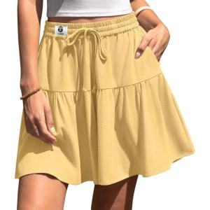 TARSE Womens Linen Skirt Pants Wide Leg Flowy Shorts Drawstring Loose Fit Summer Casual Lightweight Comfy Vacation Wear(Rust Yellow)