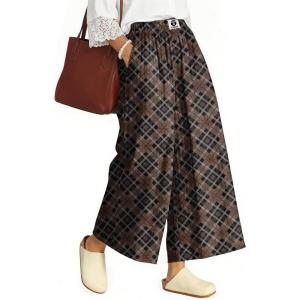 TARSE Womens Wide Leg Linen Capri Pants Summer Elastic Waist Palazzo Trousers Bottoms with Pockets(Twill Flange Black Coffee)