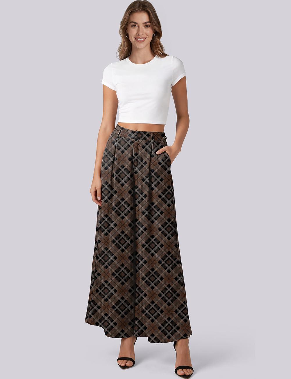 image:imageTARSE Womens Linen Wide Leg Palazzo Pants 2026 High Waist Pleated Printed Flowy Work Casual Trousers with PocketsTwillflangeblackcoffee