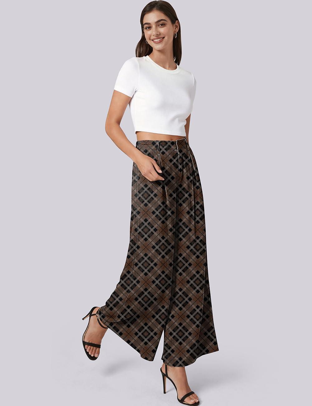 image:imageTARSE Womens Linen Wide Leg Palazzo Pants 2026 High Waist Pleated Printed Flowy Work Casual Trousers with PocketsTwillflangeblackcoffee