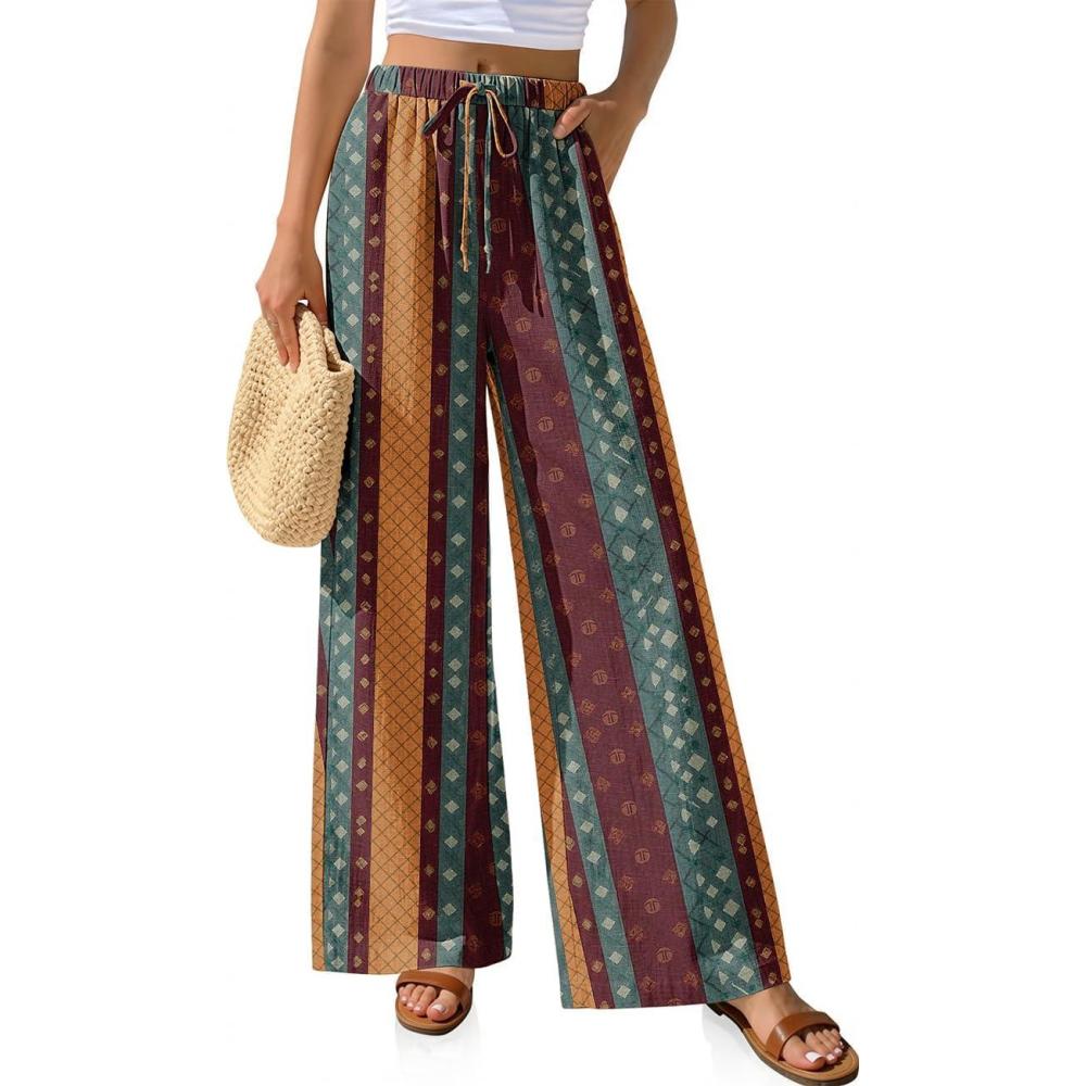 image:imageTARSE Women Linen Palazzo Pants Summer Wide Leg Casual Lounge Pant 2026 Beach Travel Vacation OutfitsStripe Colorful