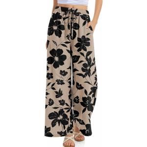 TARSE Women Linen Palazzo Pants Summer Wide Leg Casual Lounge Pant 2026 Beach Travel Vacation Outfits(Black Floral)