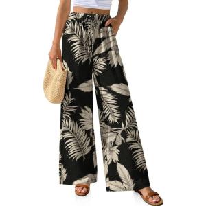 TARSE Women Linen Palazzo Pants Summer Wide Leg Casual Lounge Pant 2026 Beach Travel Vacation Outfits(Coconut Leave)